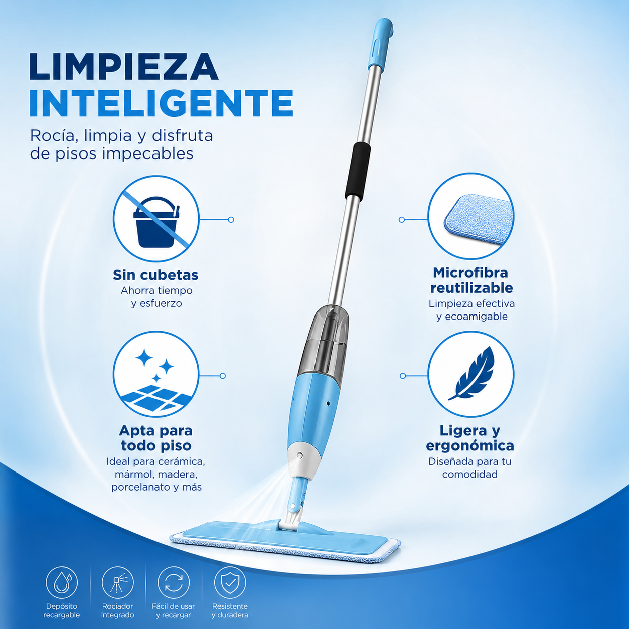 SprayMop Pro™ – Friega y Rocía en Un Solo Movimiento, Sin cubeta y Para Todo Tipo de Piso