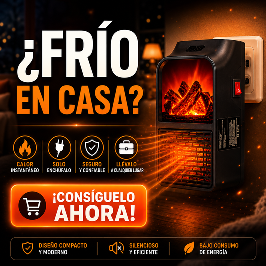 ThermoFlame™ – Calefactor Portátil Instantáneo 1000W con Efecto Chimenea, Calienta en Segundos