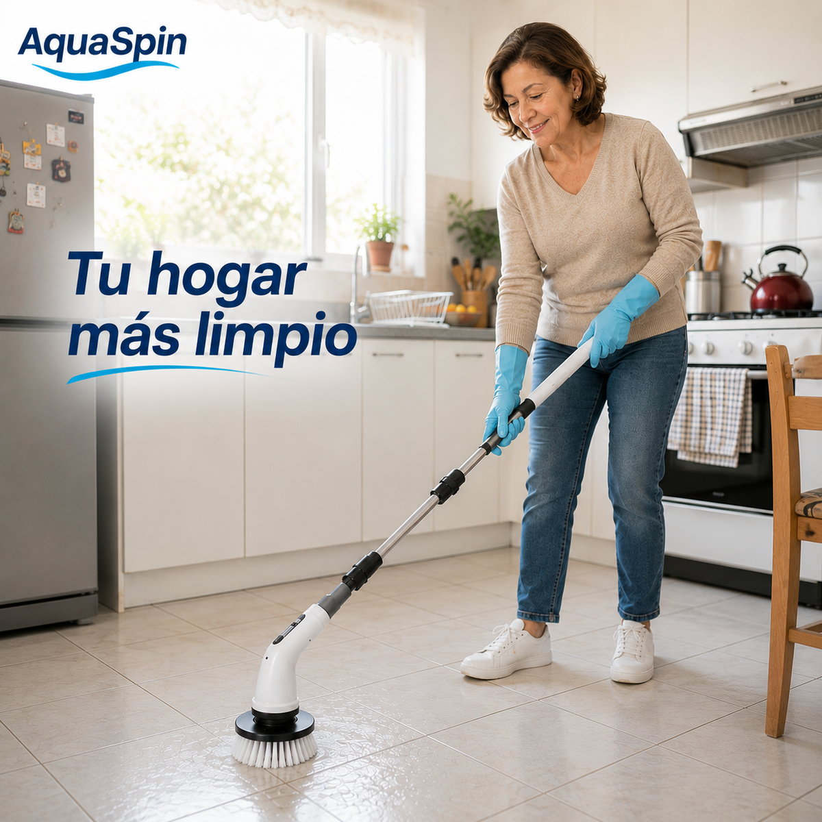 Aqua Spin ™ – Potencia rotatoria inalámbrica para todo tipo de superficies: baños, cocinas, pisos.