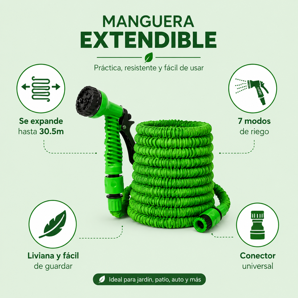 AquaStretch™ – Se expande hasta 3 veces su tamaño, 7 modos de riego y se guarda sola en segundos