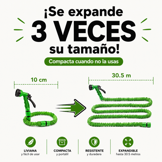 AquaStretch™ – Se expande hasta 3 veces su tamaño, 7 modos de riego y se guarda sola en segundos