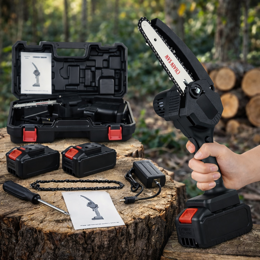 Mini Motosierra Inalámbrica 2 Baterías Corta Madera Fácil y Sin Esfuerzo